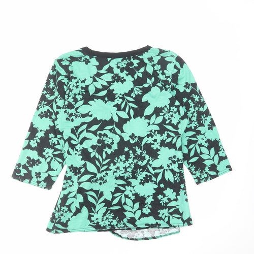 Waredrobe Womens Green Floral Viscose Basic Blouse Size 14 Round Neck