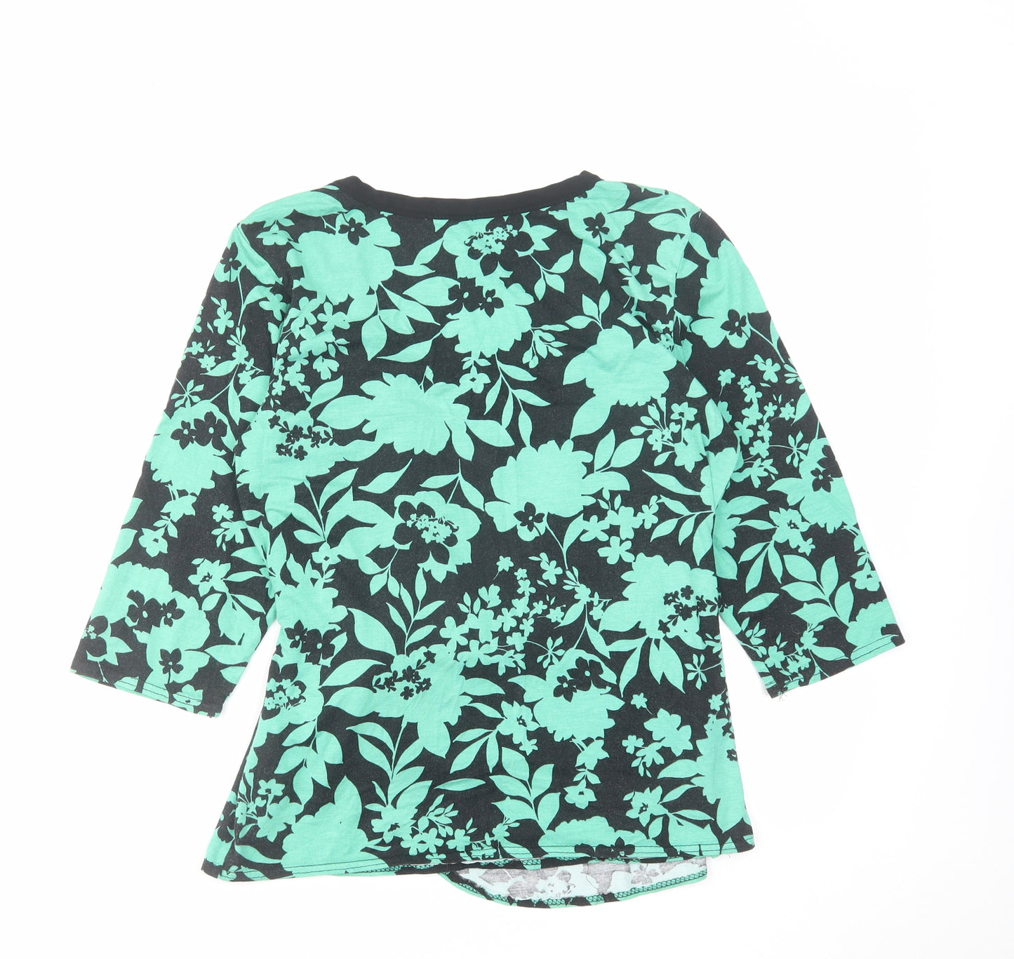 Waredrobe Womens Green Floral Viscose Basic Blouse Size 14 Round Neck