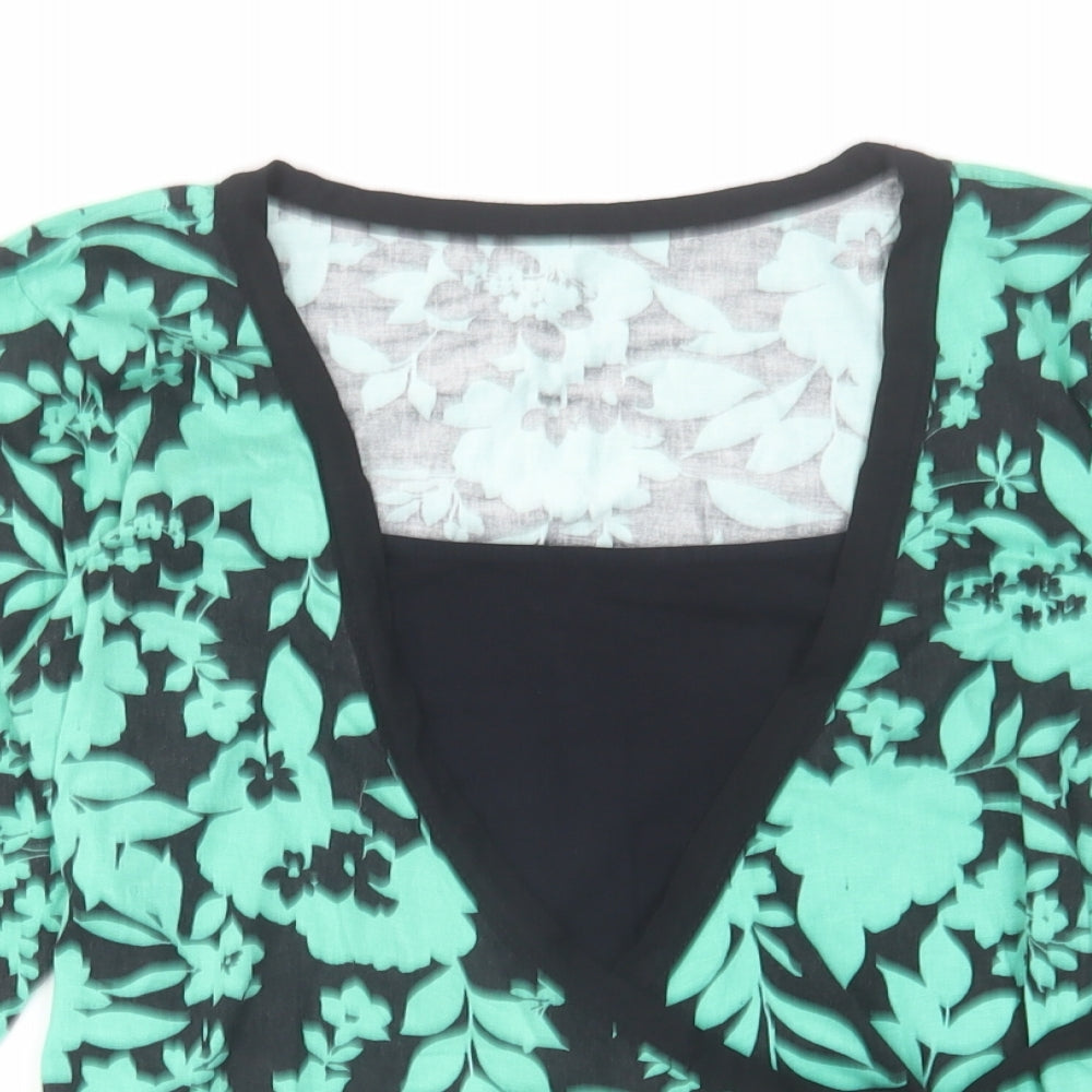 Waredrobe Womens Green Floral Viscose Basic Blouse Size 14 Round Neck