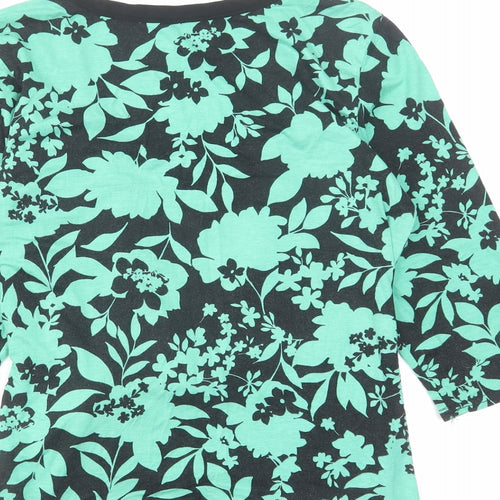 Waredrobe Womens Green Floral Viscose Basic Blouse Size 14 Round Neck