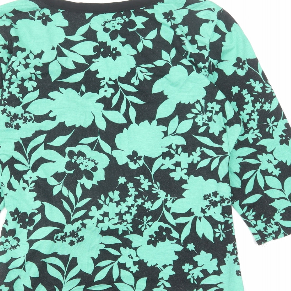 Waredrobe Womens Green Floral Viscose Basic Blouse Size 14 Round Neck