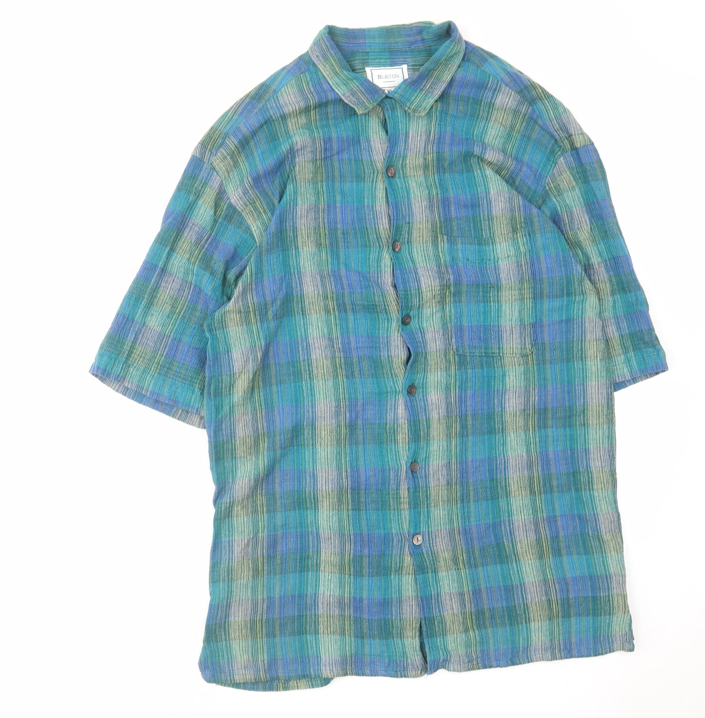 Burton Mens Blue Plaid Cotton Button-Up Size XL Collared Button