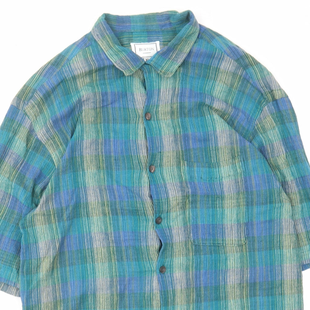 Burton Mens Blue Plaid Cotton Button-Up Size XL Collared Button