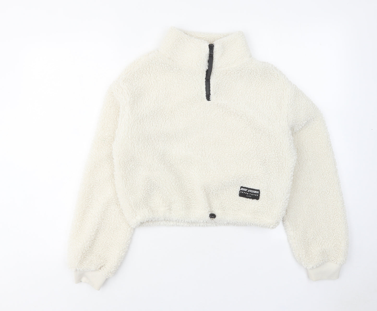 H&M Womens White Polyester Pullover Sweatshirt Size S Zip