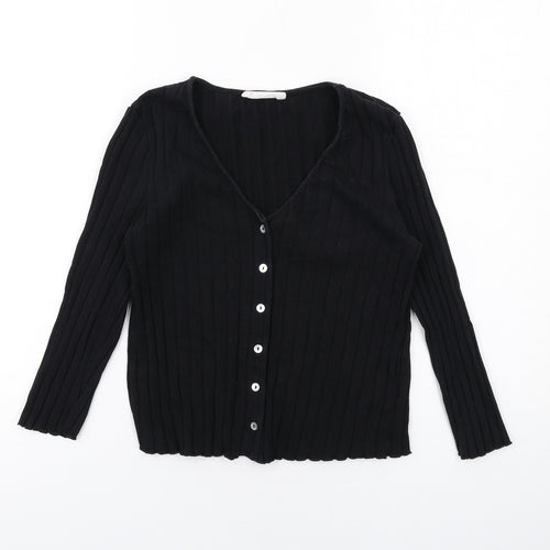 Mango Womens Black Cotton Basic Blouse Size S V-Neck - Ribbed