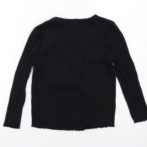 Mango Womens Black Cotton Basic Blouse Size S V-Neck - Ribbed