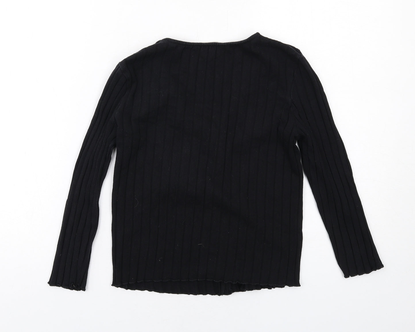 Mango Womens Black Cotton Basic Blouse Size S V-Neck - Ribbed