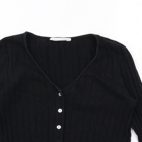 Mango Womens Black Cotton Basic Blouse Size S V-Neck - Ribbed