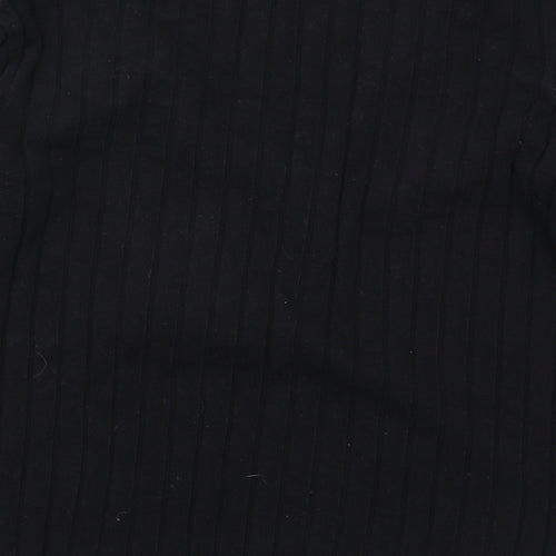 Mango Womens Black Cotton Basic Blouse Size S V-Neck - Ribbed