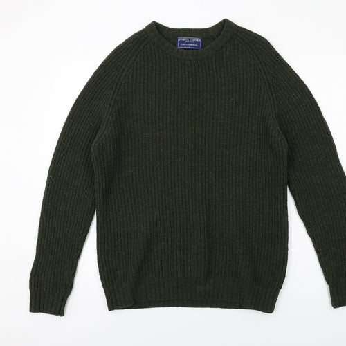 Joseph Turner Mens Green Round Neck Wool Pullover Jumper Size M Long Sleeve