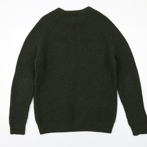 Joseph Turner Mens Green Round Neck Wool Pullover Jumper Size M Long Sleeve