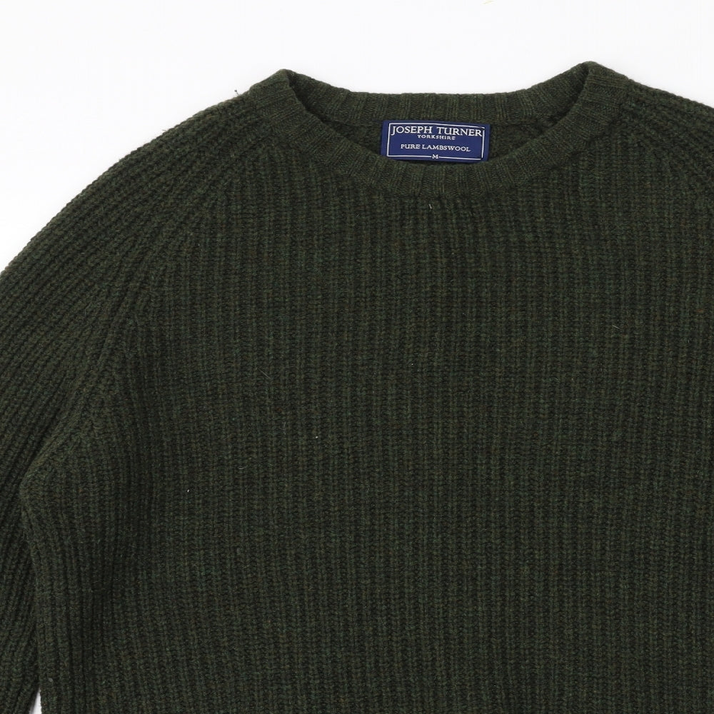 Joseph Turner Mens Green Round Neck Wool Pullover Jumper Size M Long Sleeve