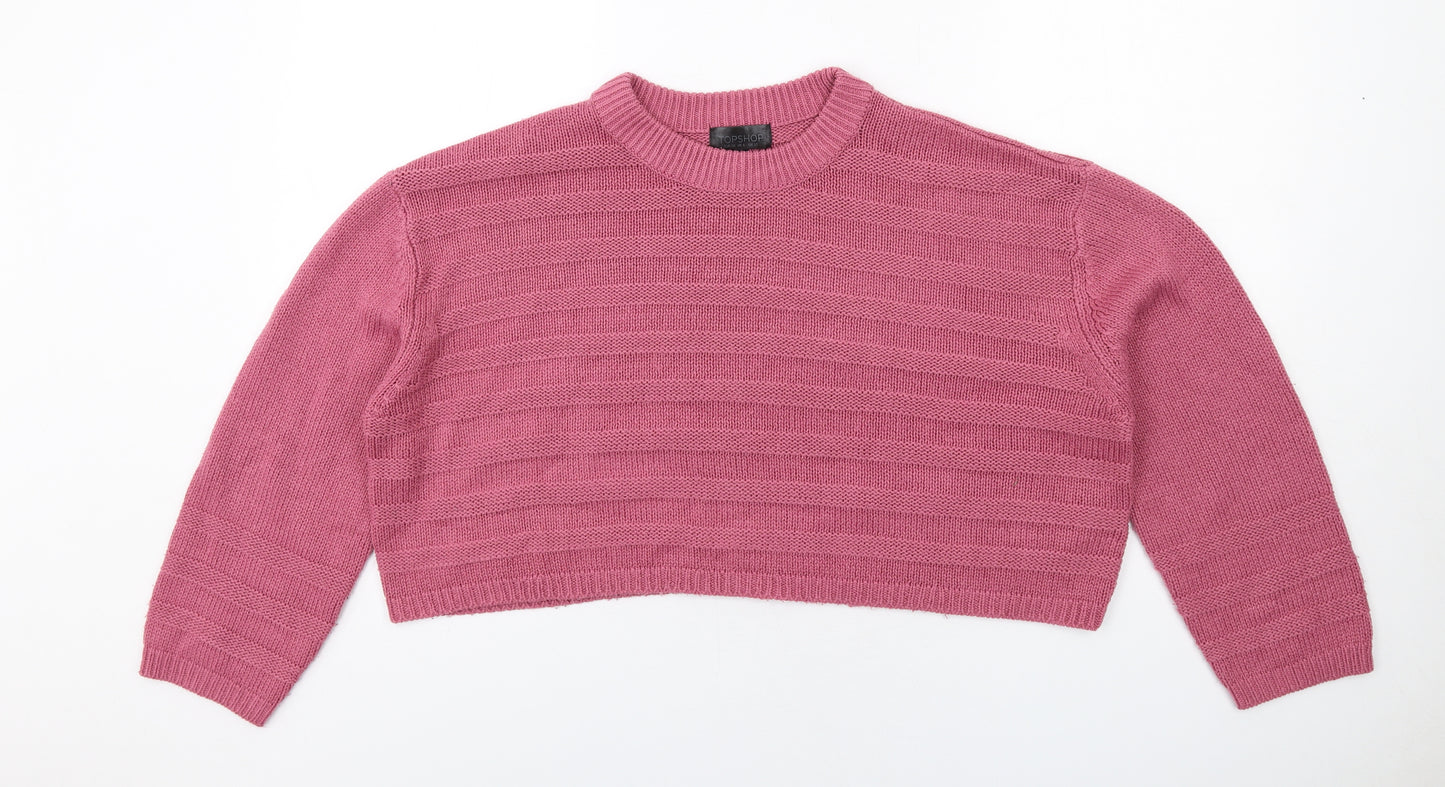 Topshop Womens Pink Round Neck Acrylic Pullover Jumper Size 10