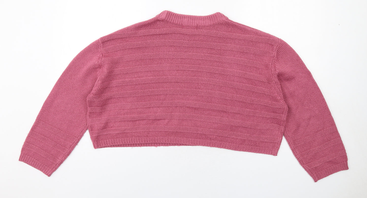 Topshop Womens Pink Round Neck Acrylic Pullover Jumper Size 10