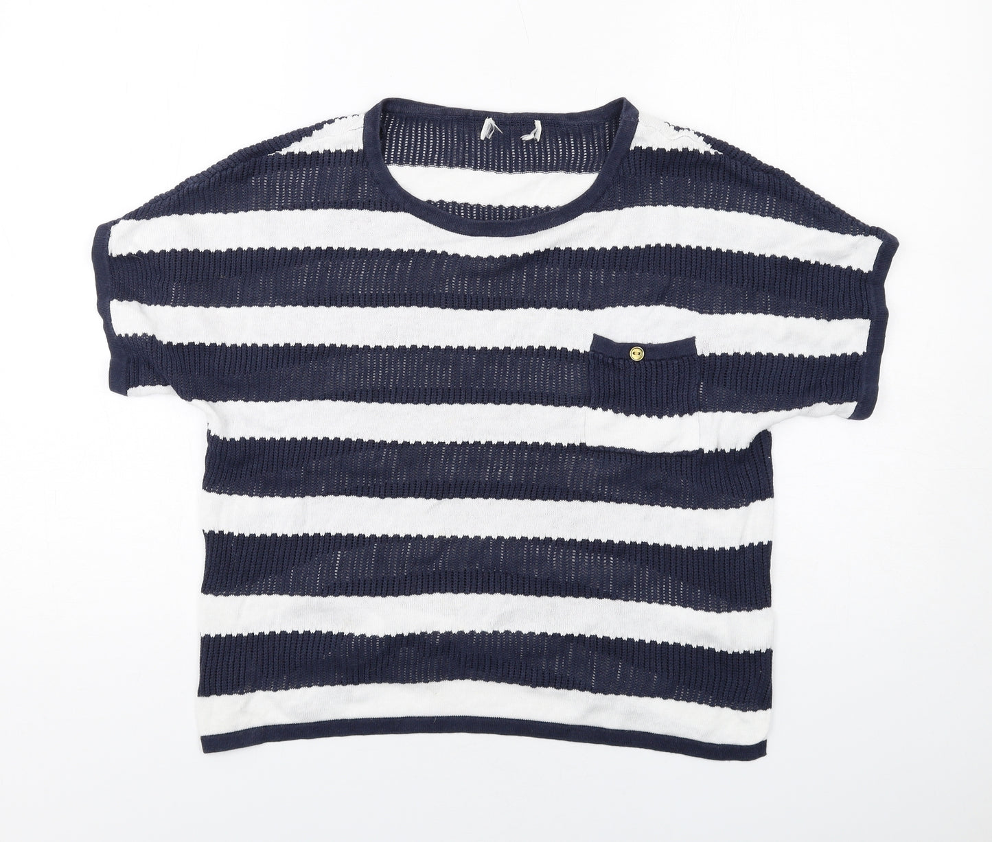 NEXT Womens Blue Round Neck Striped Linen Pullover Jumper Size 14