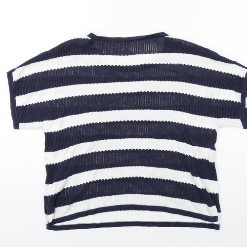 NEXT Womens Blue Round Neck Striped Linen Pullover Jumper Size 14