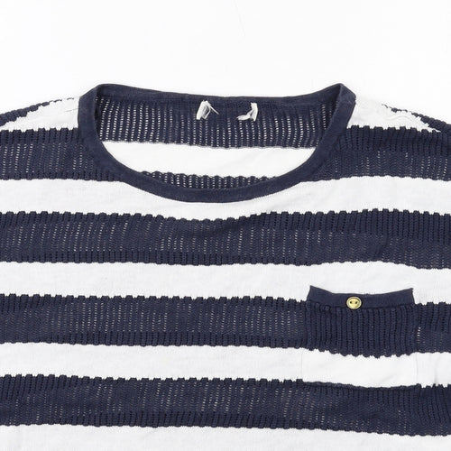 NEXT Womens Blue Round Neck Striped Linen Pullover Jumper Size 14