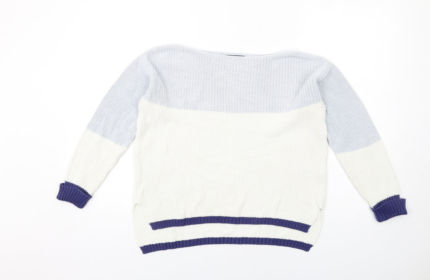 Marks and Spencer Womens Blue Boat Neck Cotton Pullover Jumper Size M