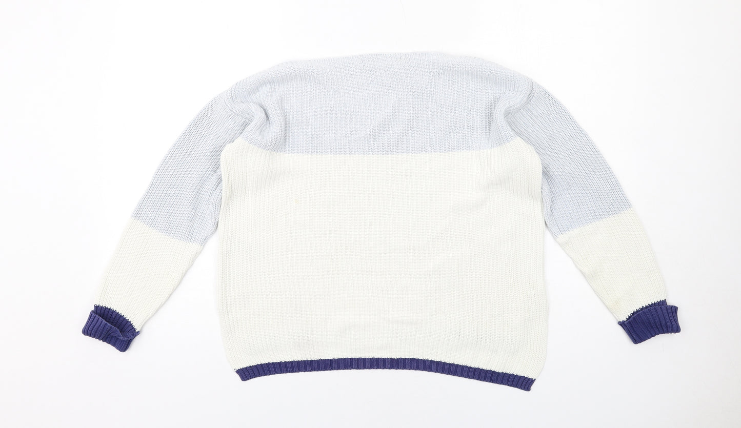 Marks and Spencer Womens Blue Boat Neck Cotton Pullover Jumper Size M