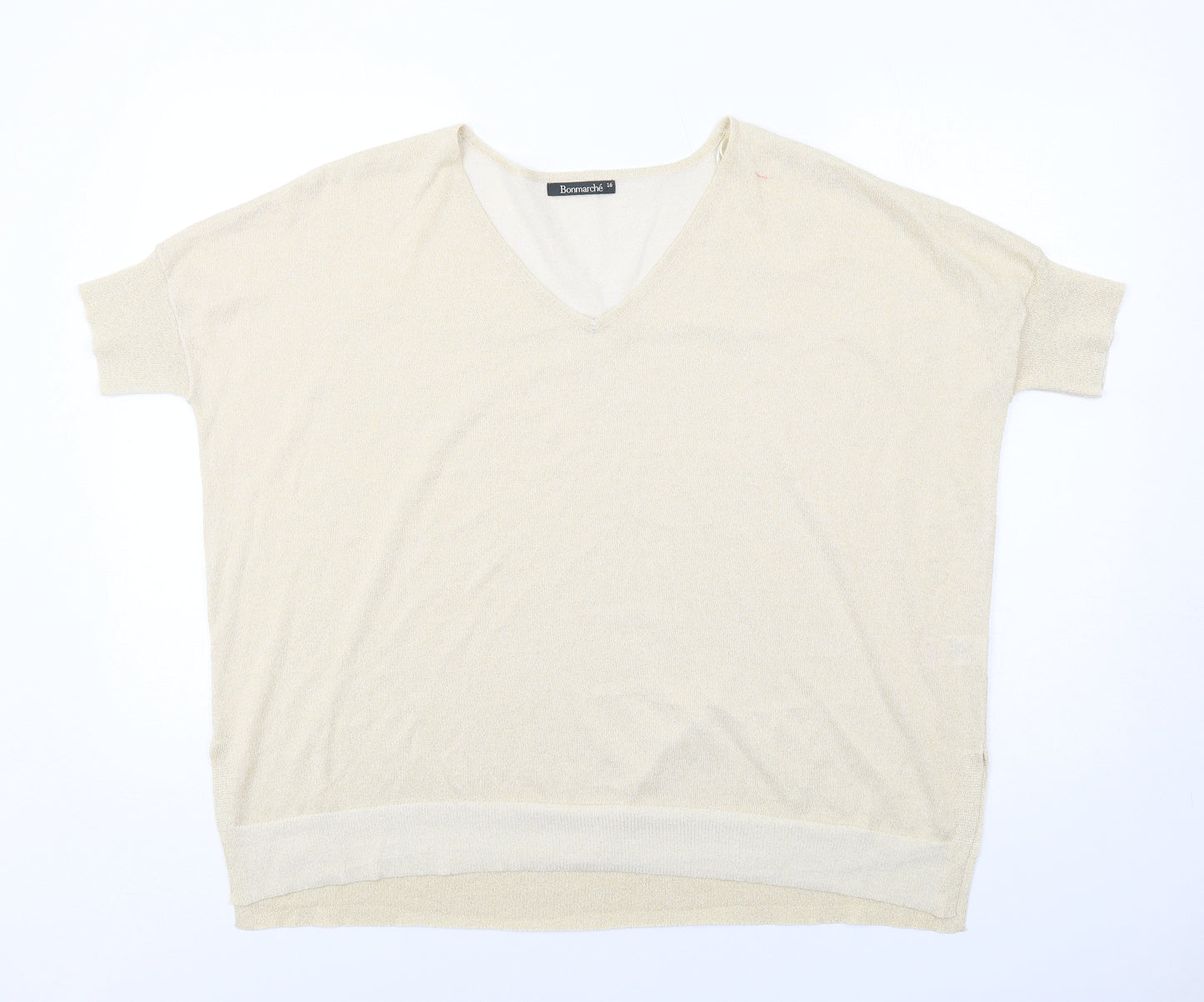 Bonmarché Womens Beige V-Neck Viscose Pullover Jumper Size 16