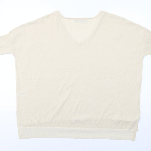 Bonmarché Womens Beige V-Neck Viscose Pullover Jumper Size 16