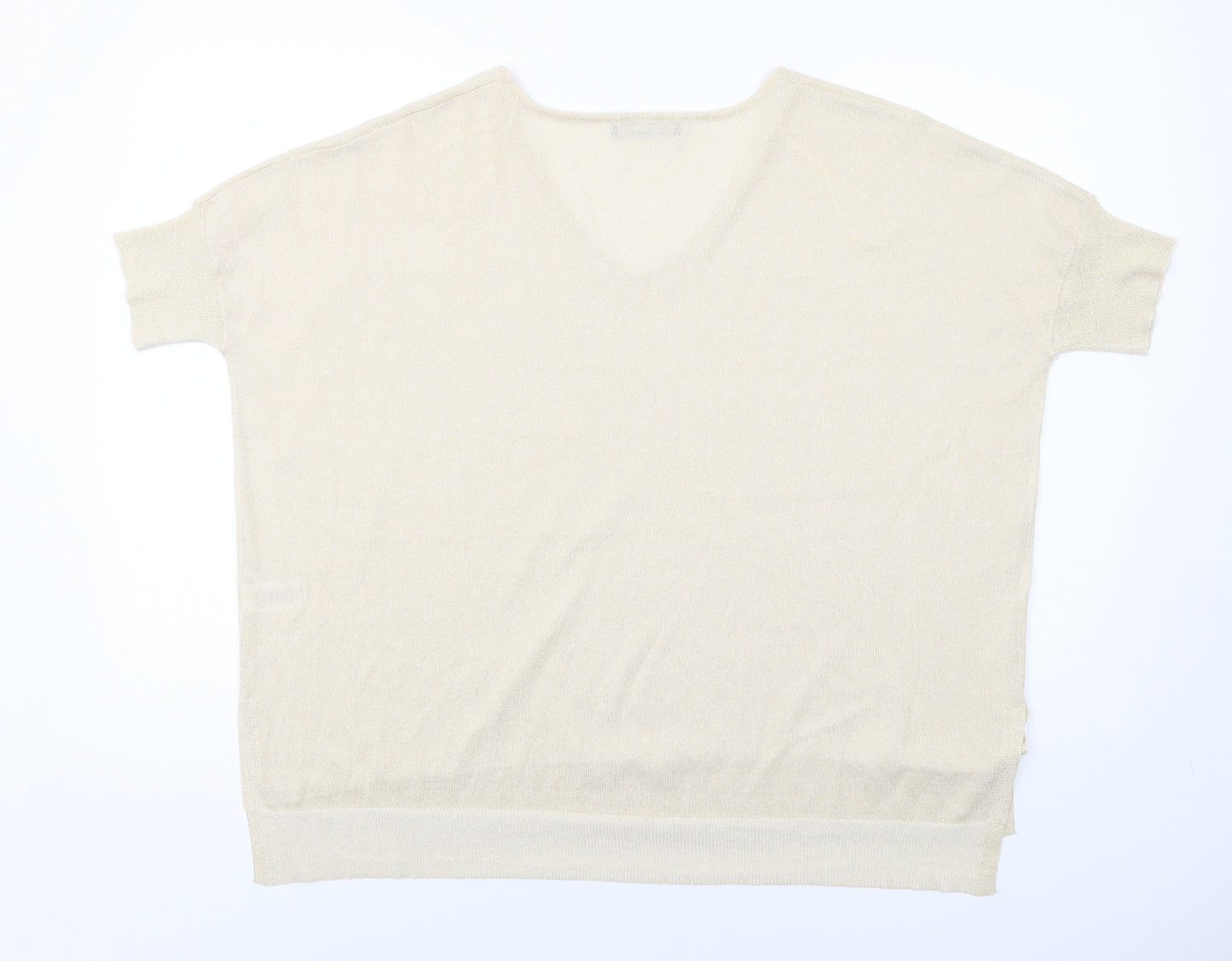 Bonmarché Womens Beige V-Neck Viscose Pullover Jumper Size 16