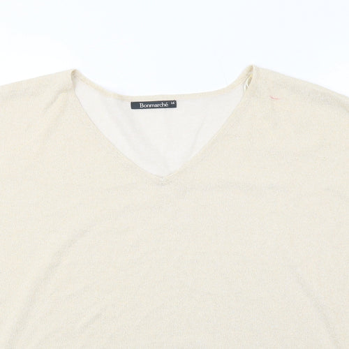 Bonmarché Womens Beige V-Neck Viscose Pullover Jumper Size 16