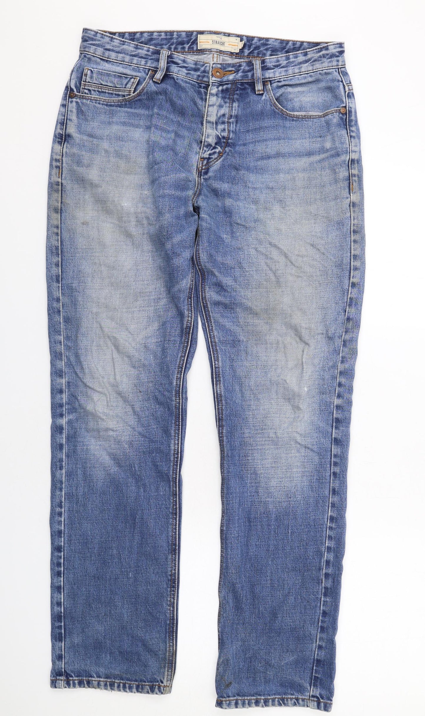 NEXT Mens Blue Cotton Straight Jeans Size 32 in L31 in Regular Button