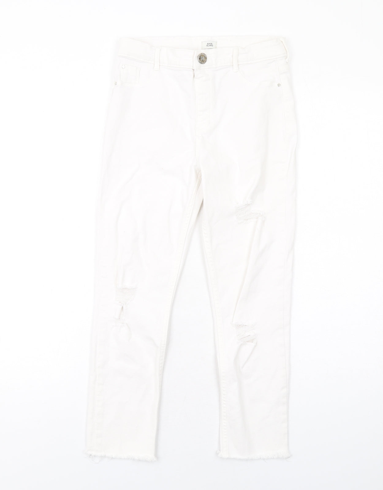 River Island Girls White Cotton Skinny Jeans Size 12 Years L23 in Regular Button