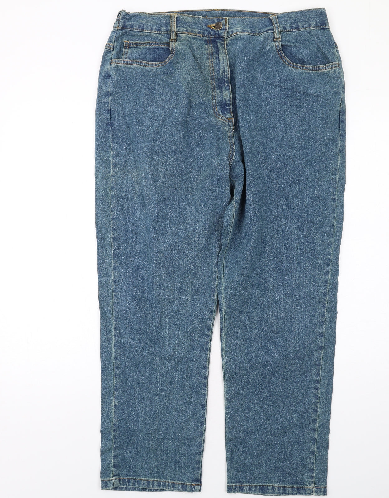 Being Casual Womens Blue Cotton Straight Jeans Size 16 L27 in Regular Zip