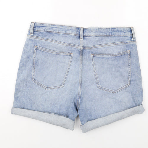 Marks and Spencer Womens Blue Cotton Boyfriend Shorts Size 16 Regular Zip
