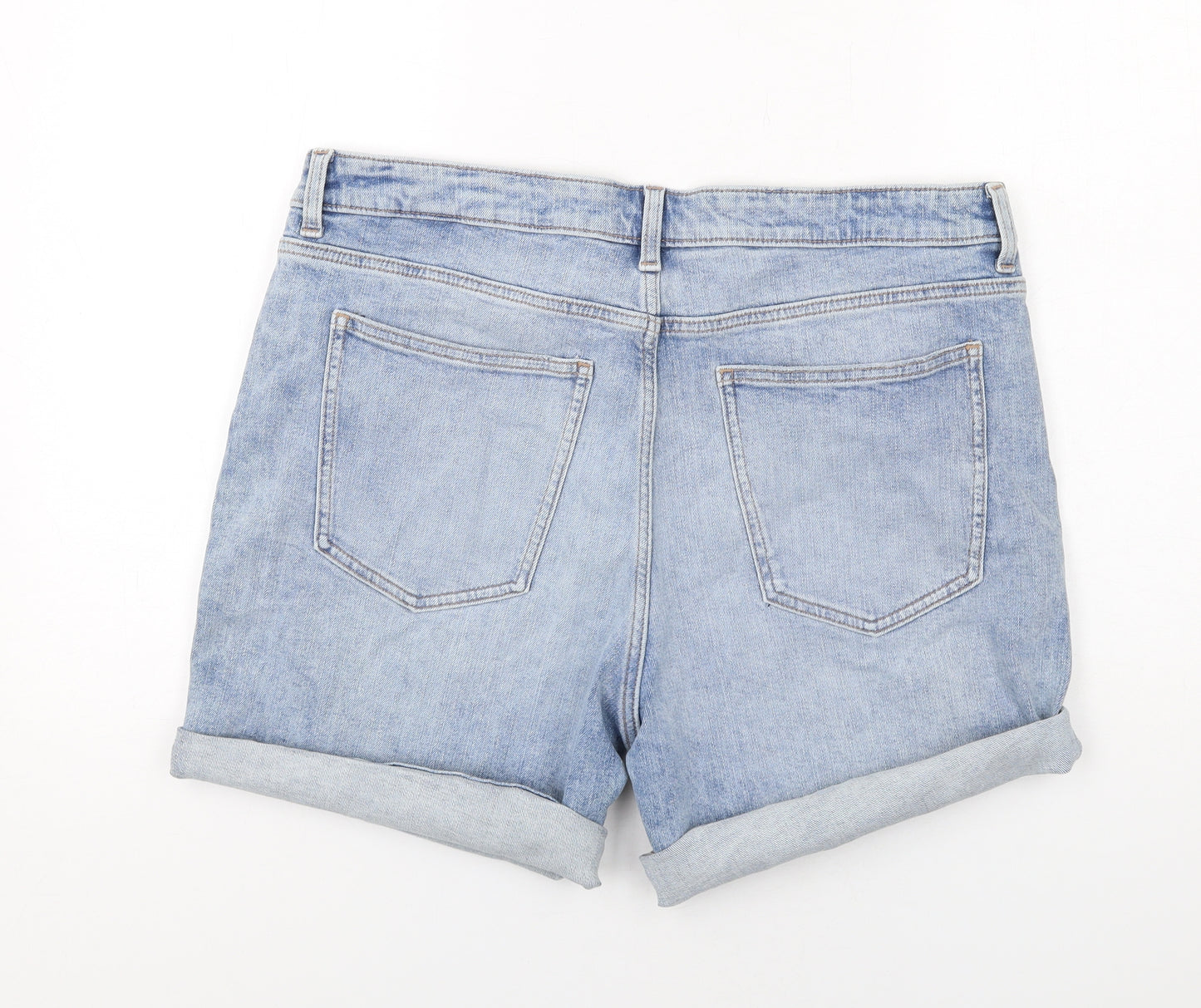 Marks and Spencer Womens Blue Cotton Boyfriend Shorts Size 16 Regular Zip