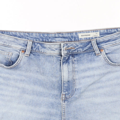 Marks and Spencer Womens Blue Cotton Boyfriend Shorts Size 16 Regular Zip