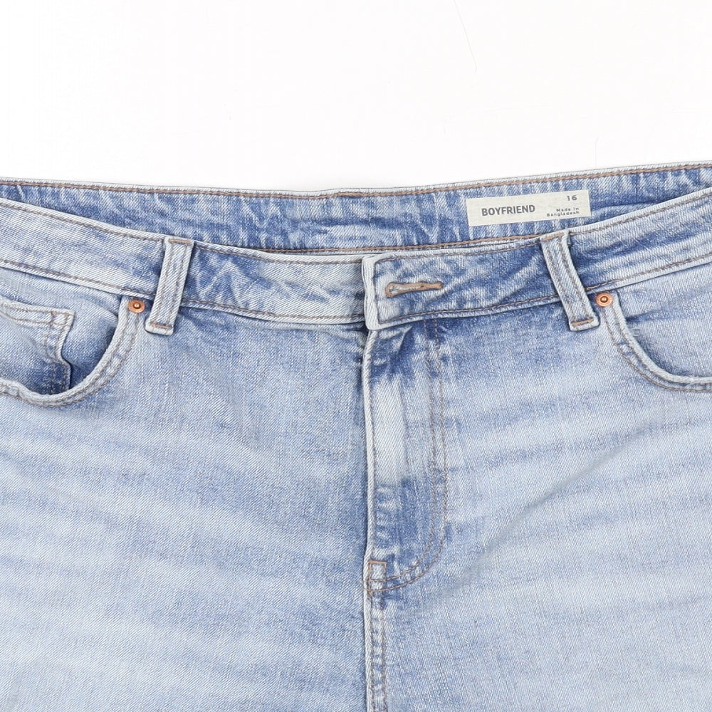 Marks and Spencer Womens Blue Cotton Boyfriend Shorts Size 16 Regular Zip