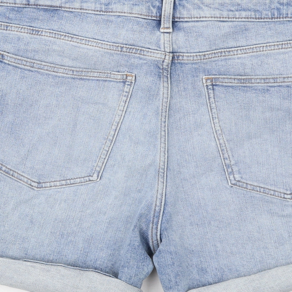 Marks and Spencer Womens Blue Cotton Boyfriend Shorts Size 16 Regular Zip