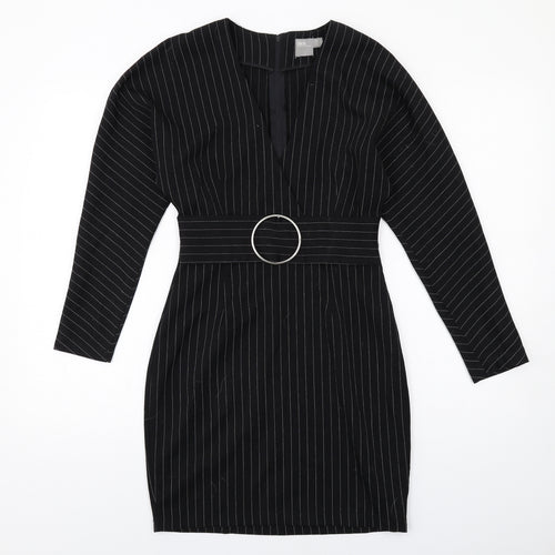 ASOS Womens Black Striped Polyester Shift Size 6 V-Neck Zip