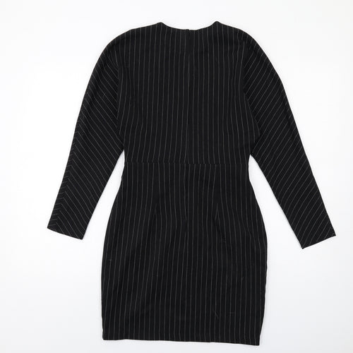 ASOS Womens Black Striped Polyester Shift Size 6 V-Neck Zip