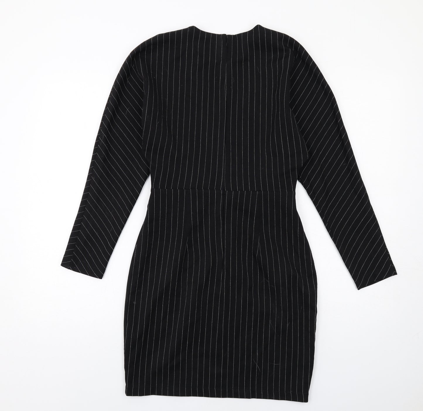 ASOS Womens Black Striped Polyester Shift Size 6 V-Neck Zip