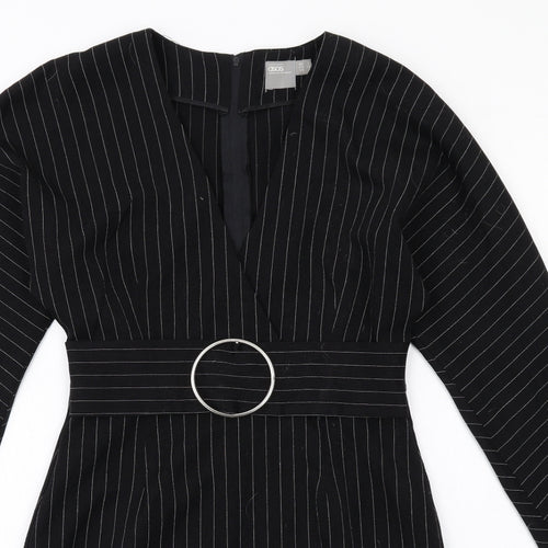 ASOS Womens Black Striped Polyester Shift Size 6 V-Neck Zip