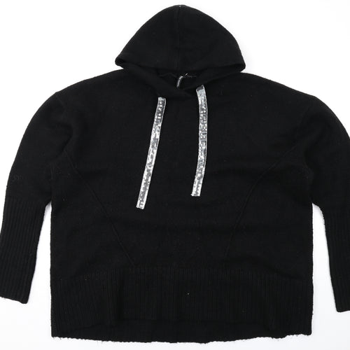 Capsule Womens Black Herringbone Acrylic Pullover Hoodie Size 24 Pullover