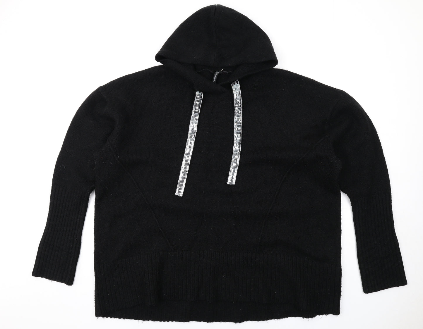 Capsule Womens Black Herringbone Acrylic Pullover Hoodie Size 24 Pullover