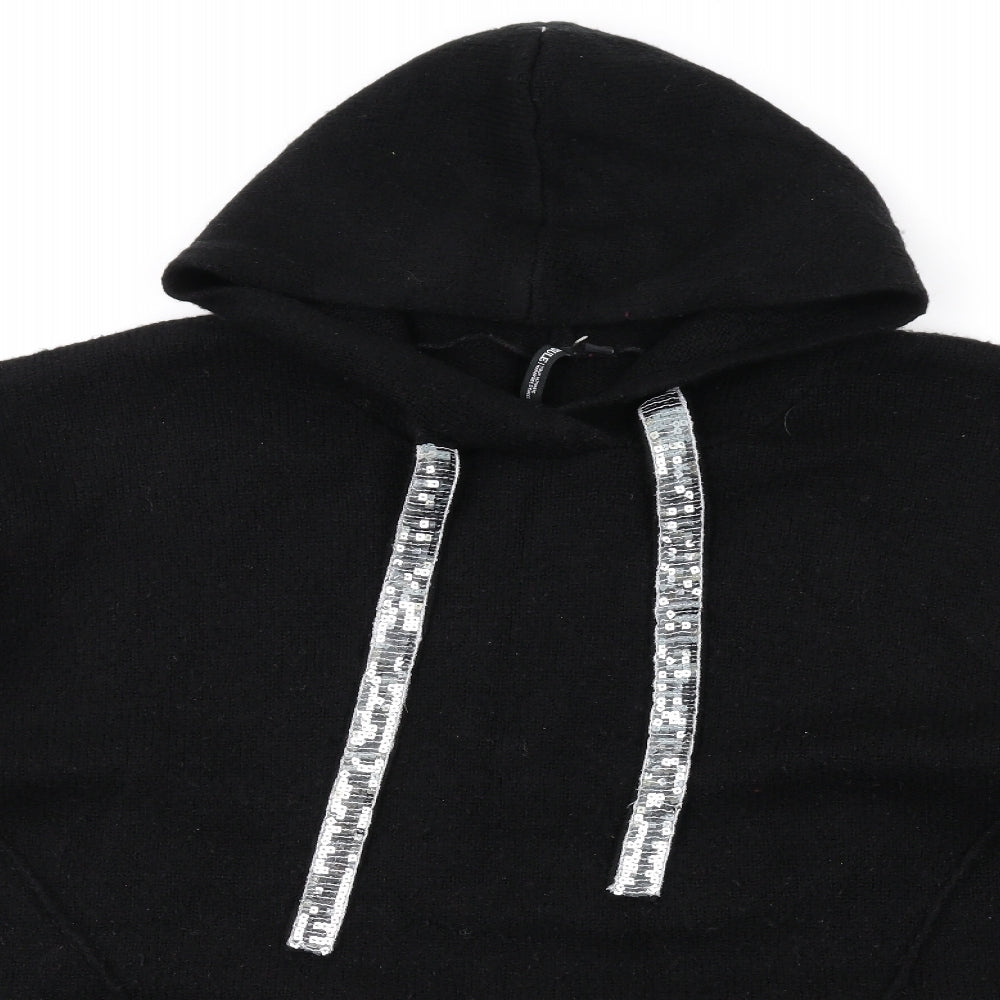 Capsule Womens Black Herringbone Acrylic Pullover Hoodie Size 24 Pullover