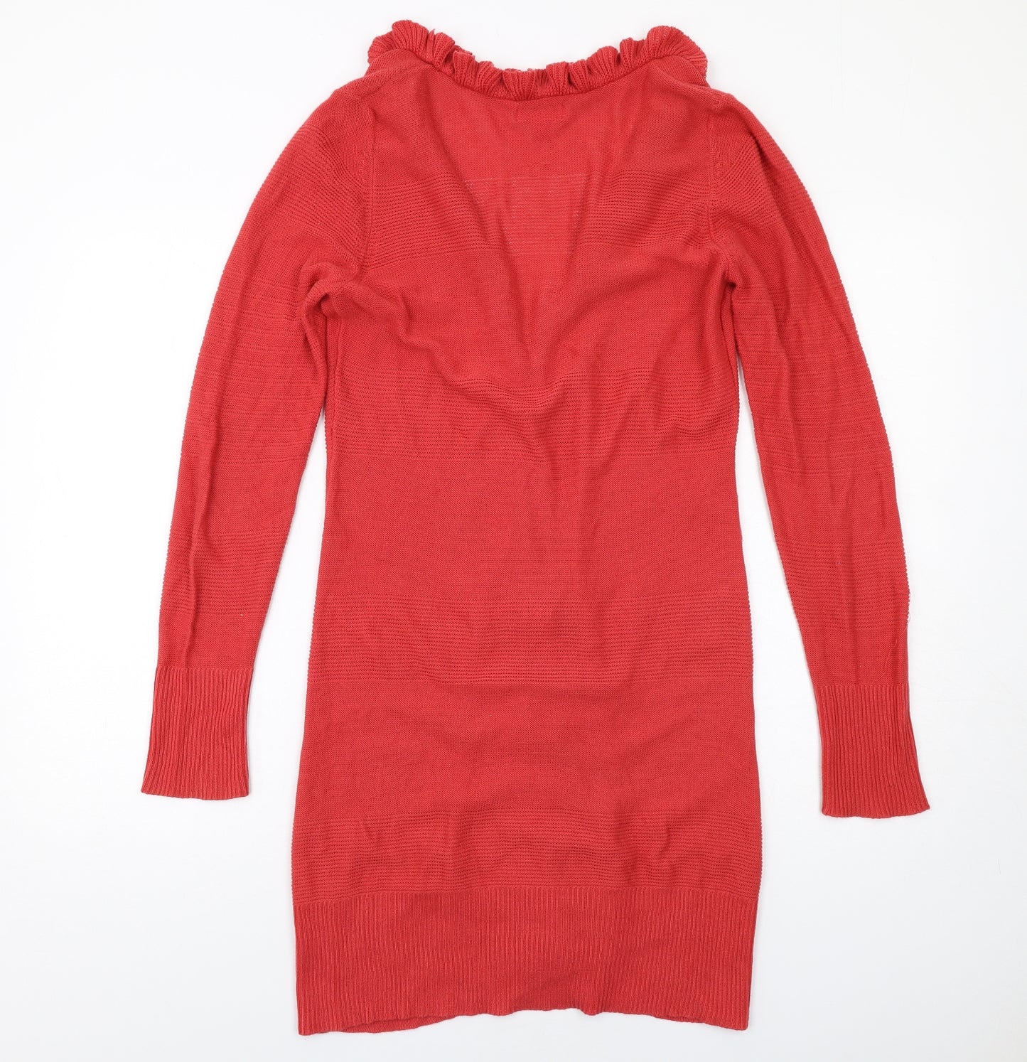 ELLE Womens Red V-Neck Cotton Cardigan Jumper Size M