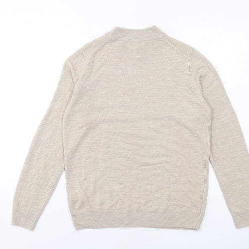 Classic Womens Beige Mock Neck Acrylic Pullover Jumper Size 12
