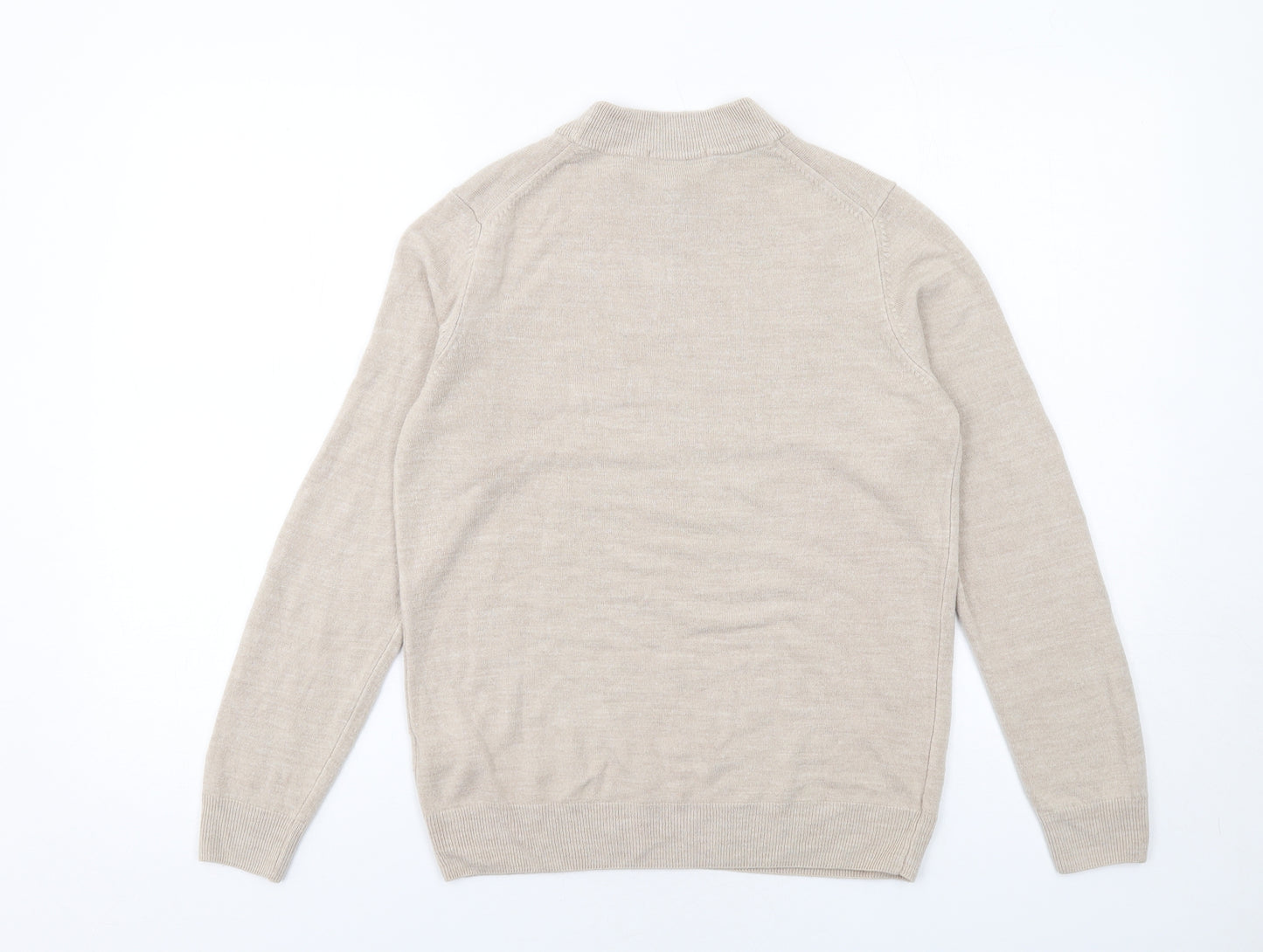 Classic Womens Beige Mock Neck Acrylic Pullover Jumper Size 12