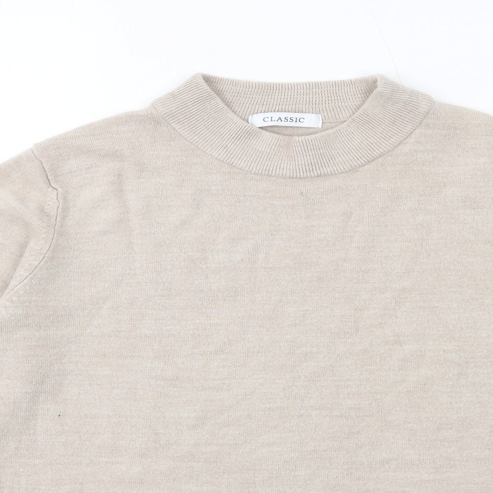Classic Womens Beige Mock Neck Acrylic Pullover Jumper Size 12