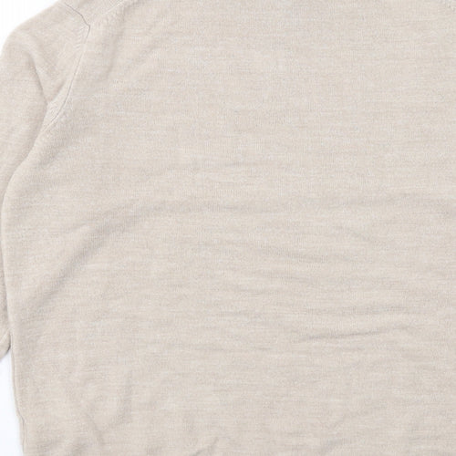 Classic Womens Beige Mock Neck Acrylic Pullover Jumper Size 12