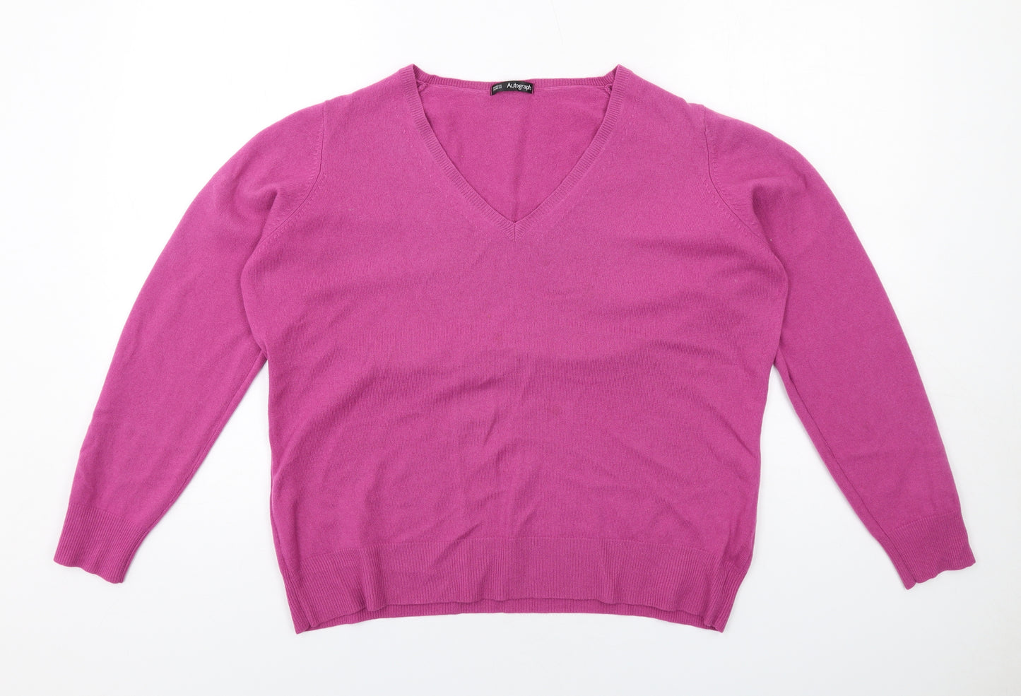 Autograph Womens Purple V-Neck Cashmere Pullover Jumper Size 20