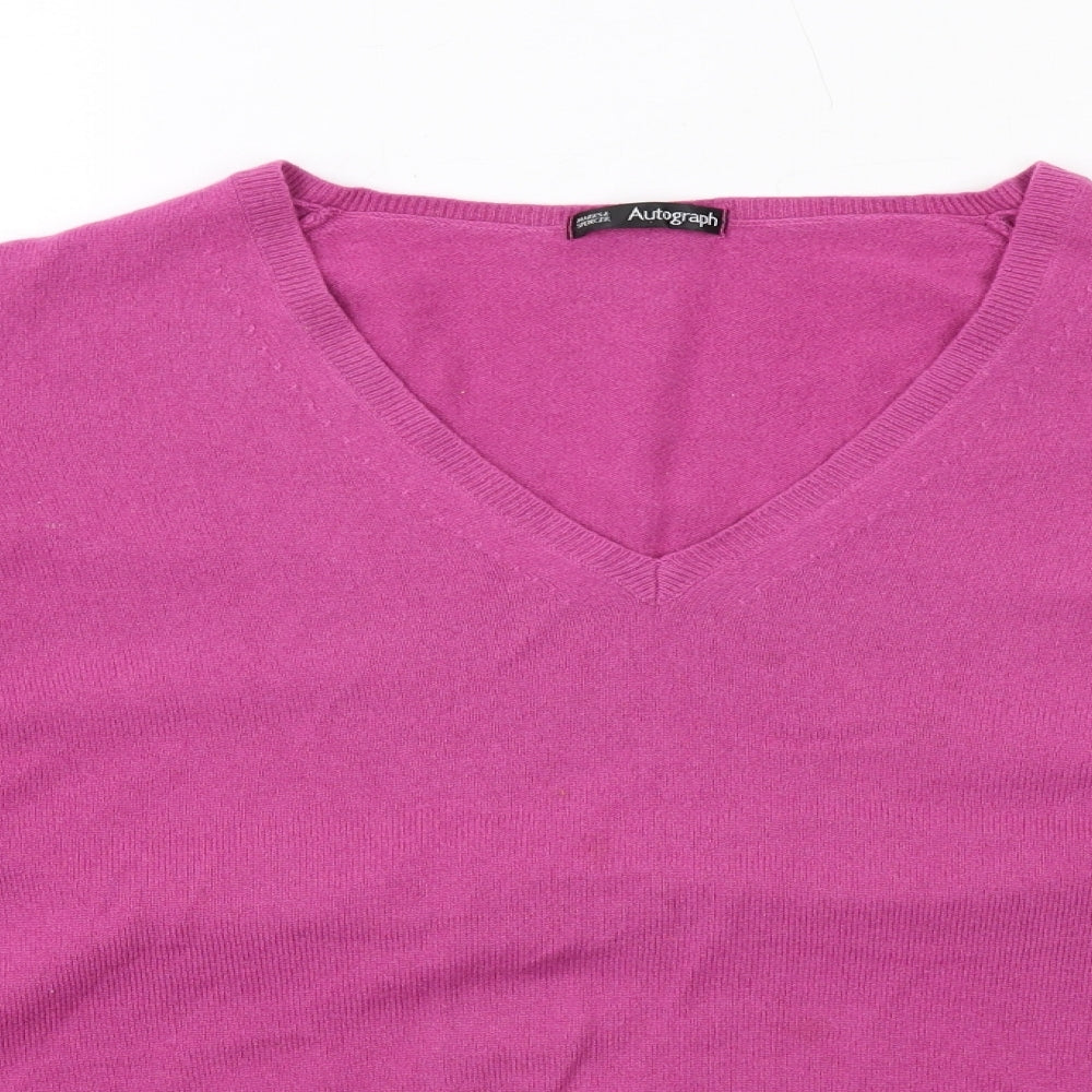 Autograph Womens Purple V-Neck Cashmere Pullover Jumper Size 20