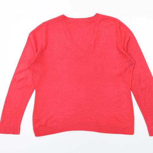 South Womens Red V-Neck Acrylic Pullover Jumper Size 14